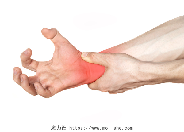 用手按压受伤的手腕病的红色手
